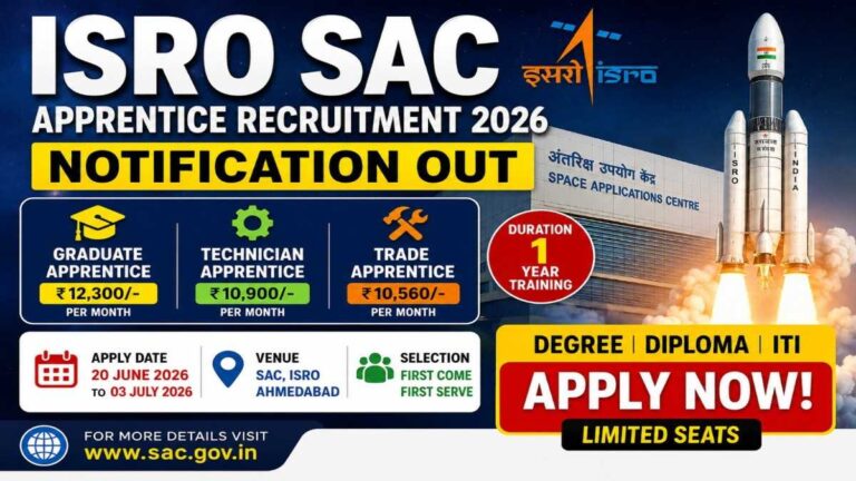 ISRO SAC Apprentice Recruitment 2026 notification out for Graduate Technician and Trade Apprentice posts