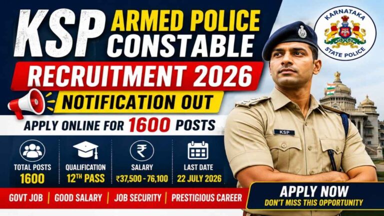 KSP Armed Police Constable Recruitment 2026 Notification Out for 1600 Posts Apply Online