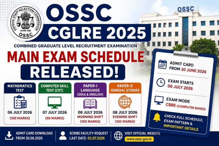 OSSC CGLRE 2025 Main Exam Schedule