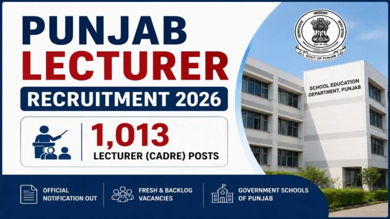 Punjab Lecturer Recruitment 2026 Notification for 1013 Lecturer Posts in Government Schools