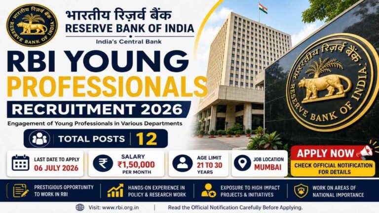 RBI Young Professionals Recruitment 2026 notification for 12 vacancies with ₹1.50 lakh monthly salary and application deadline 06 July 2026