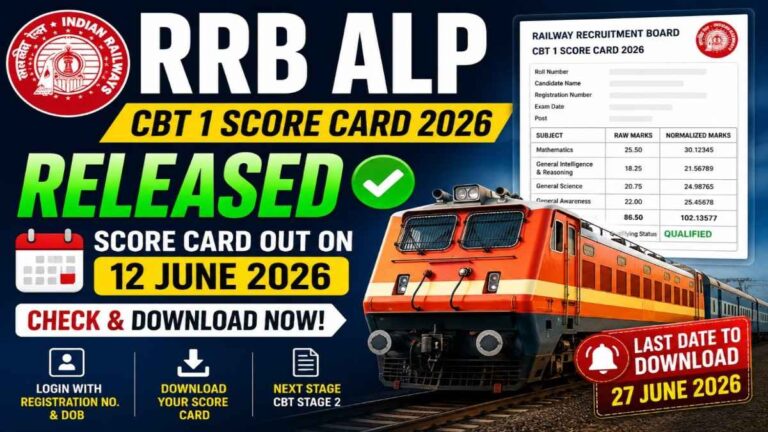 RRB ALP CBT 1 Score Card 2026 Released Download Result and Marks Card