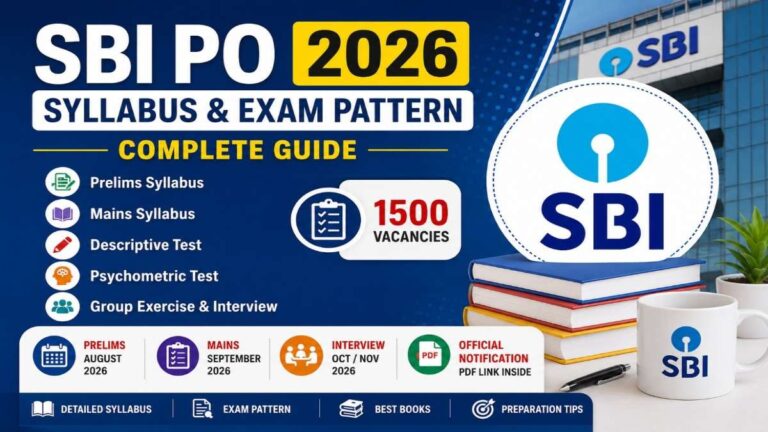 SBI PO Syllabus 2026 with updated Prelims, Mains, Psychometric Test, Group Exercise and Interview Pattern.