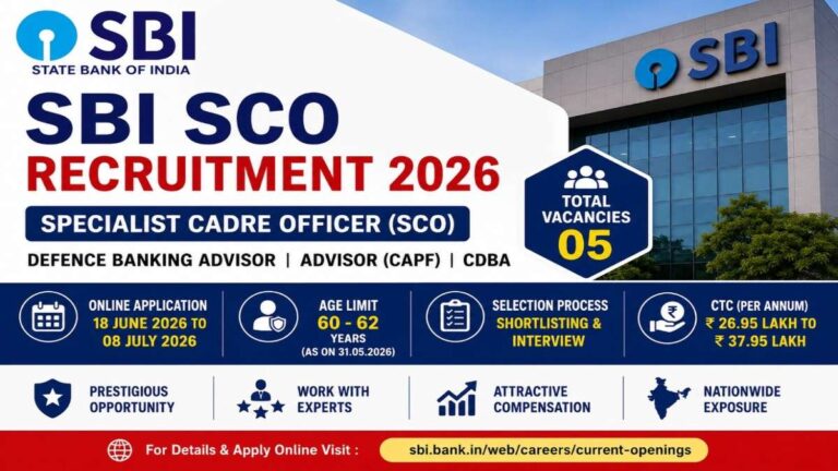 SBI SCO Recruitment 2026 Notification for Defence Banking Advisor, Advisor CAPF and Circle Defence Banking Advisor Posts