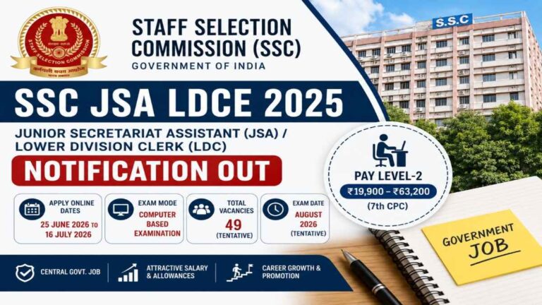 SSC JSA LDCE 2025 Notification for Junior Secretariat Assistant Recruitment