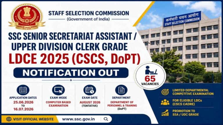 SSC Senior Secretariat Assistant / Upper Division Clerk Grade LDCE 2025
