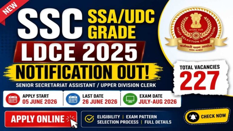SSC SSA UDC Grade LDCE 2025 Notification Out for 227 Vacancies Apply Online
