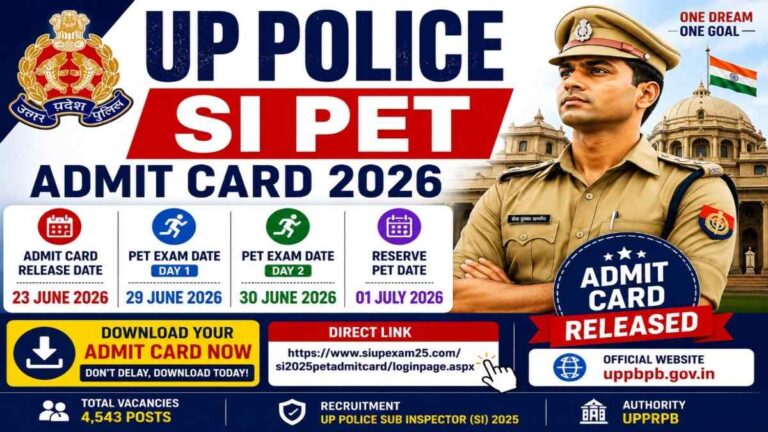 UP Police SI PET Admit Card 2026 Download Link Released for 4543 Sub Inspector Posts