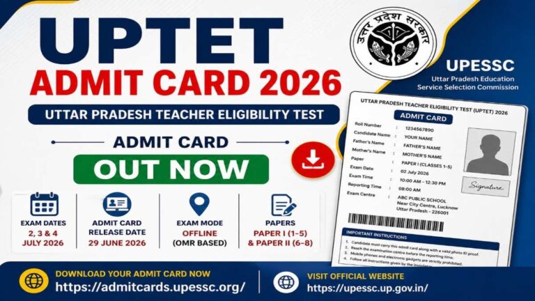 UPTET Admit Card 2026 Download Link for Paper 1 and Paper 2 at UPESSC Official Website