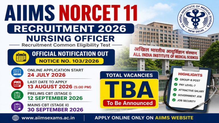 AIIMS NORCET 11 Recruitment 2026 notification for Nursing Officer posts