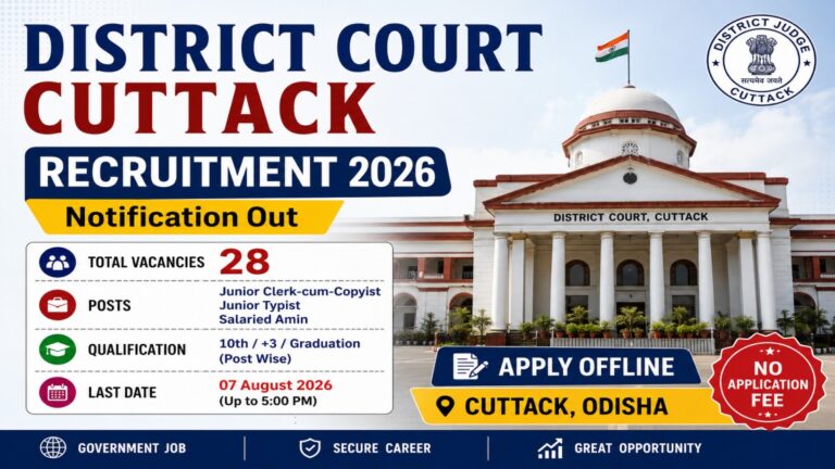 District Court Cuttack Recruitment 2026 notification for Junior Clerk-cum-Copyist, Junior Typist and Salaried Amin posts.