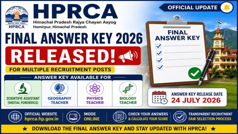 HPRCA Final Answer Key 2026 Download for Scientific Assistant Geography Physics and Biology Teacher Posts