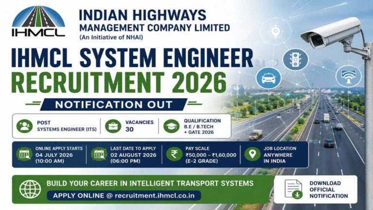 IHMCL System Engineer Recruitment 2026 notification for 30 System Engineer ITS posts.