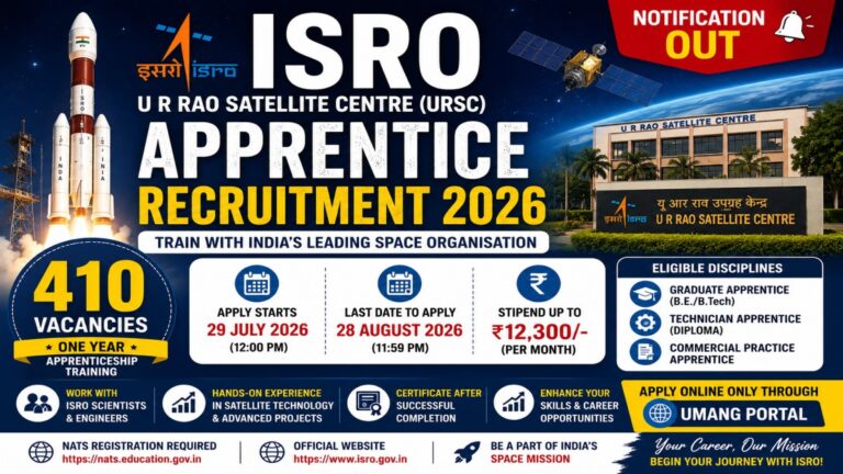 ISRO URSC Apprentice Recruitment 2026 Notification for 410 Vacancies Apply Online