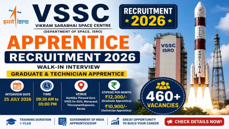 VSSC Apprentice Recruitment 2026 Walk-in Interview for Graduate and Technician Apprentice Posts