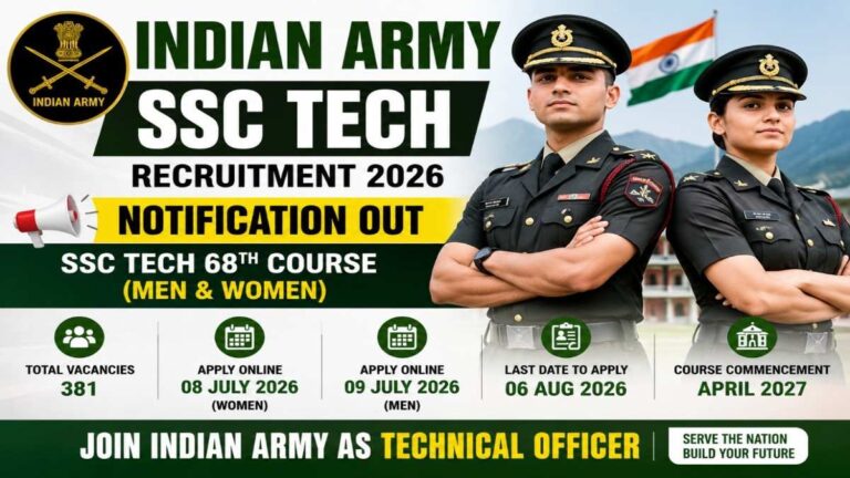 Indian Army SSC Tech Recruitment 2026 Notification for SSC Tech 68th Course Men and Women