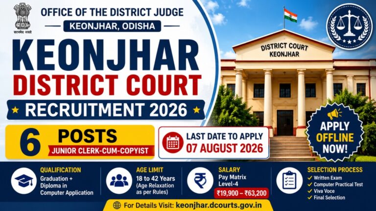 Keonjhar District Court Recruitment 2026 Junior Clerk Cum Copyist Notification for 6 Posts