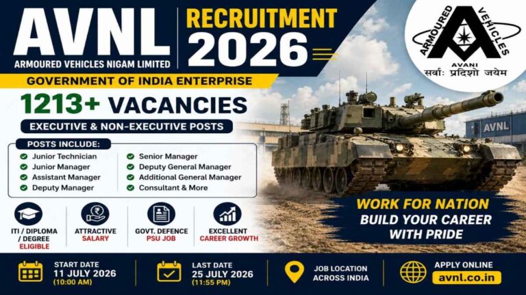 AVNL Recruitment 2026 notification for 1213 Executive and Non-Executive posts under Ministry of Defence