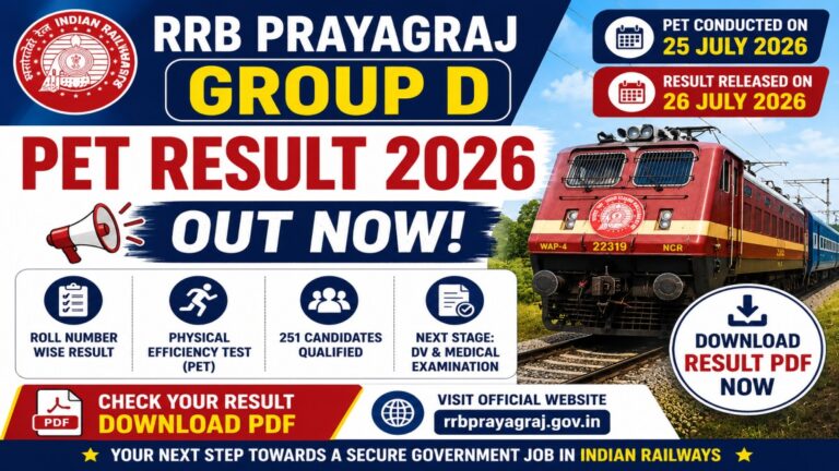 RRB Prayagraj Group D PET Result 2026 Out Download Qualified Candidates PDF