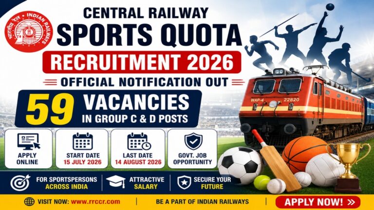 Central Railway Sports Quota Recruitment 2026 Notification PDF for 59 Posts Apply Online