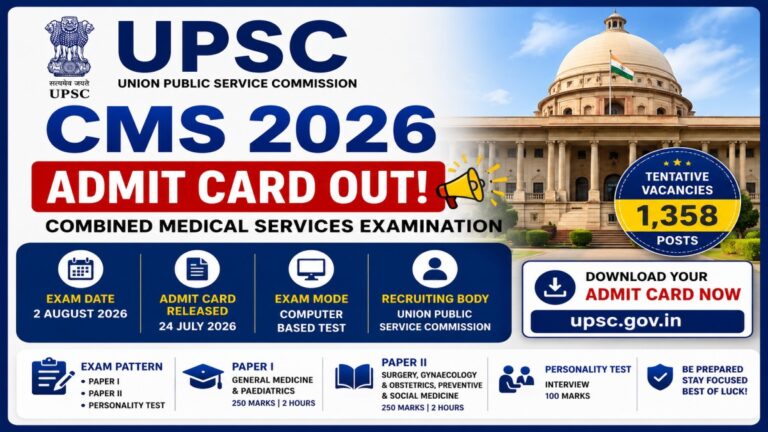 UPSC CMS Admit Card 2026 Download Combined Medical Services Hall Ticket