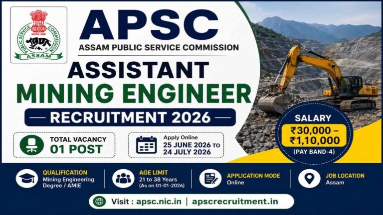 APSC Assistant Mining Engineer Recruitment 2026 Notification for 01 Post Apply Online