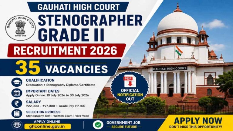 Gauhati High Court Stenographer Grade II Recruitment 2026 notification for 35 vacancies with salary, eligibility and apply online details.