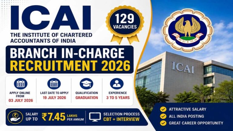 ICAI Branch In-Charge Recruitment 2026 notification for 129 Branch In-Charge vacancies across India.