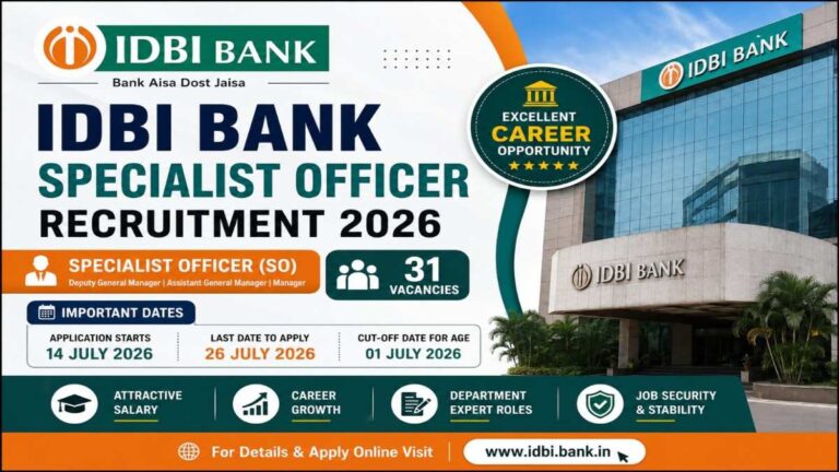 IDBI Bank Specialist Officer Recruitment 2026 notification for 31 Specialist Officer vacancies including Manager, Assistant General Manager and Deputy General Manager posts.