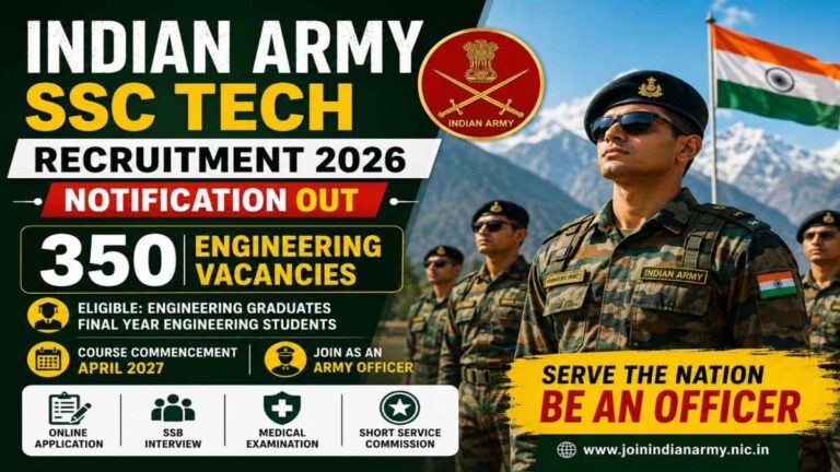 Indian Army SSC Tech Recruitment 2026 notification for 350 engineering vacancies apply online