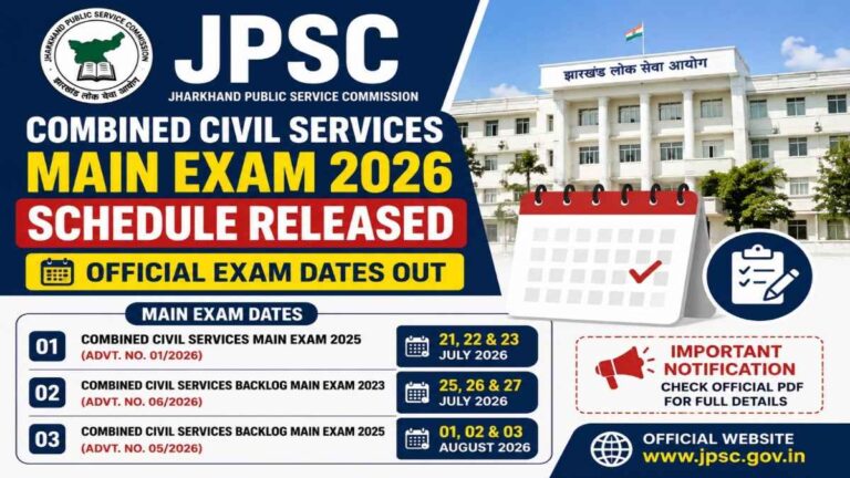 JPSC Combined Civil Services Main Exam 2026 Schedule Released Official Exam Dates