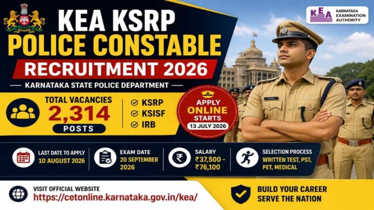 KEA KSRP Police Constable Recruitment 2026 Notification for 2314 Police Constable Posts