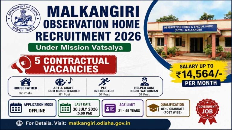 Malkangiri Observation Home Recruitment 2026 Notification for 5 Contractual Posts under Mission Vatsalya