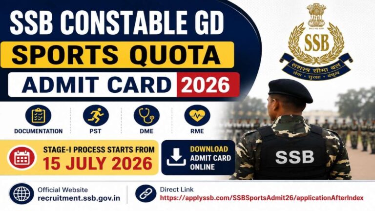 SSB Constable GD Sports Quota Admit Card 2026 Download e-Admit Card Online