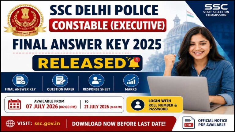 SSC Delhi Police Final Answer Key 2025 Released Download Response Sheet Marks PDF