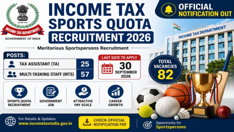 Income Tax Sports Quota Recruitment 2026 – 82 Vacancies
