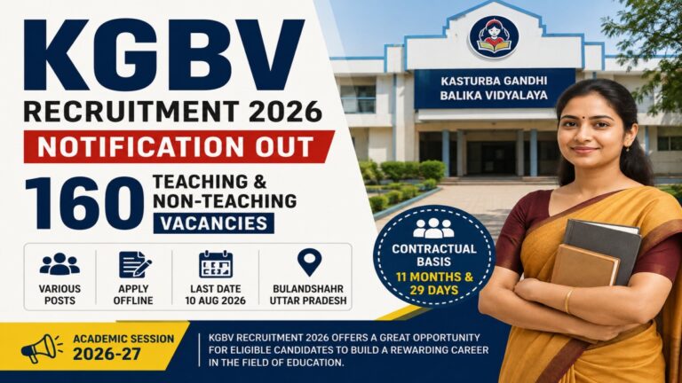 KGBV Recruitment 2026 Notification for 160 Teaching and Non-Teaching Vacancies in Bulandshahr Uttar Pradesh