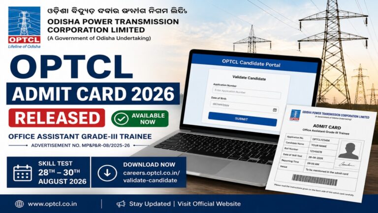 OPTCL Admit Card 2026 for Office Assistant Grade III Trainee