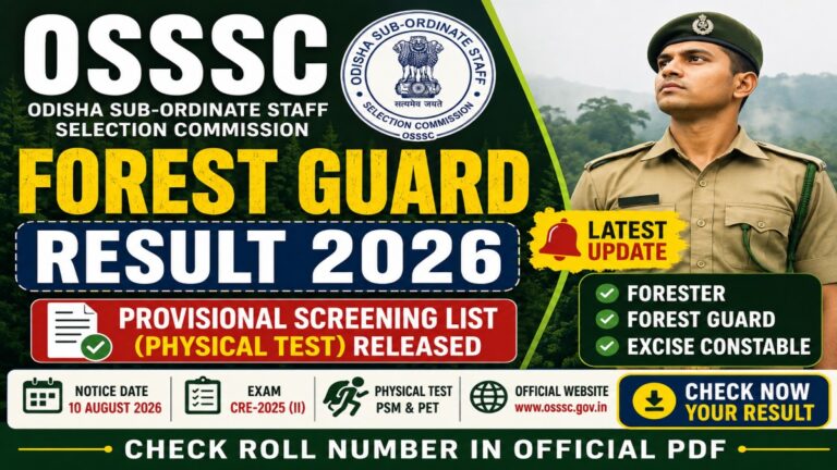 OSSSC Forest Guard Result 2026 provisional screening list