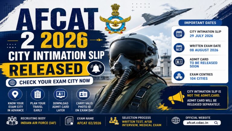 AFCAT 2 2026 City Intimation Slip released by Indian Air Force to check allotted exam city before admit card download