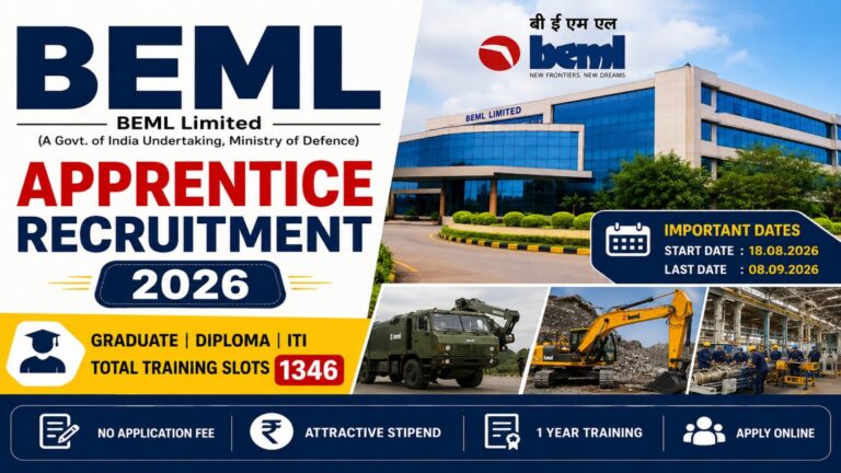 BEML Apprentice Recruitment 2026 – 1346 Graduate Diploma ITI Training Slots