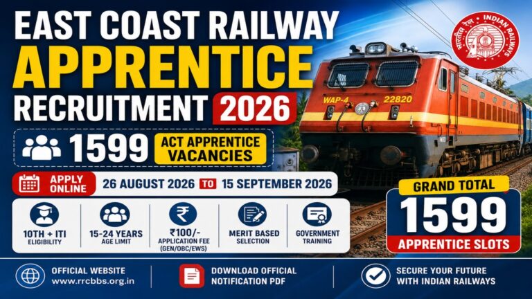 East Coast Railway Apprentice Recruitment 2026-27 for 1599 vacancies