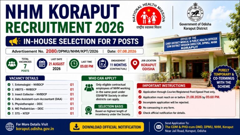 NHM Koraput Recruitment 2026 for 7 contractual posts