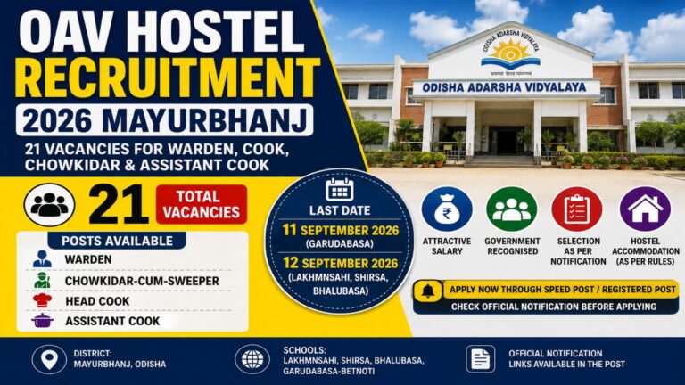 OAV Hostel Recruitment 2026 Mayurbhanj 21 Vacancies