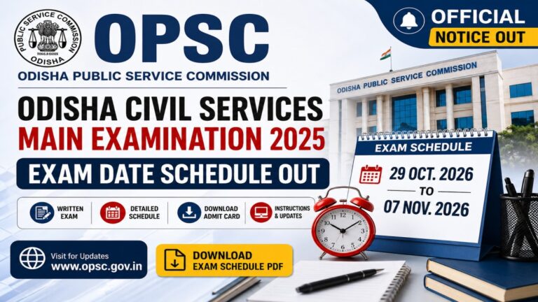 Odisha Civil Services Main Examination 2025 exam date schedule