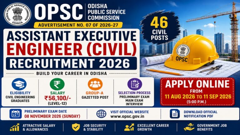 OPSC Assistant Executive Engineer Recruitment 2026 Notification for 46 Group A Vacancies Apply Online
