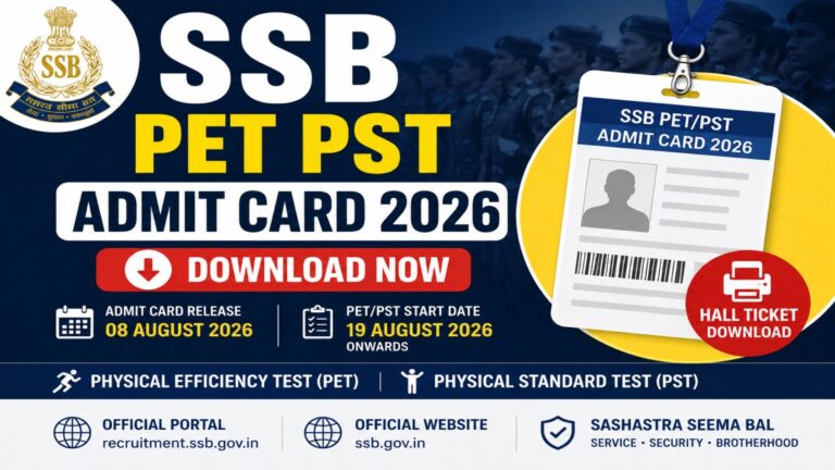SSB PET PST Admit Card 2026 download