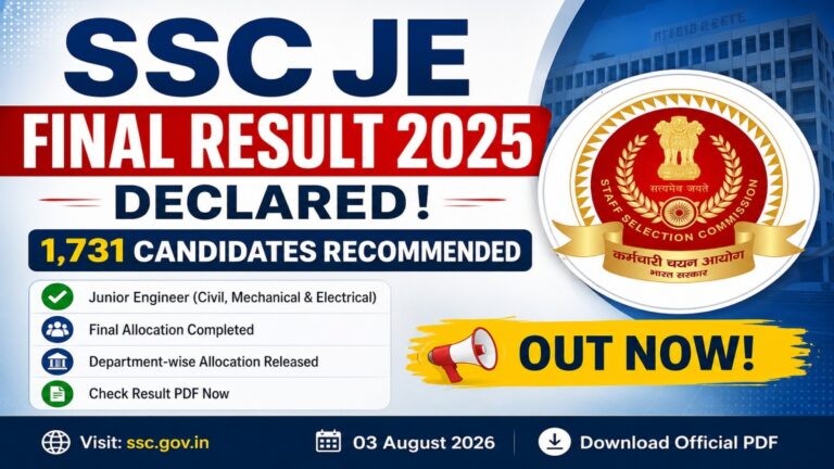 SSC JE Final Result 2025 Name List PDF released for 1,731 shortlisted candidates on the official SSC website.