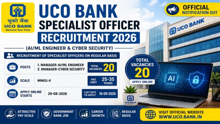 UCO Bank Specialist Officer Recruitment 2026 – AI ML Engineer and Cyber Security
