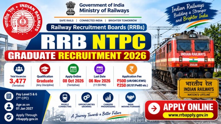 RRB NTPC Graduate Recruitment 2026 3477 vacancies and apply online